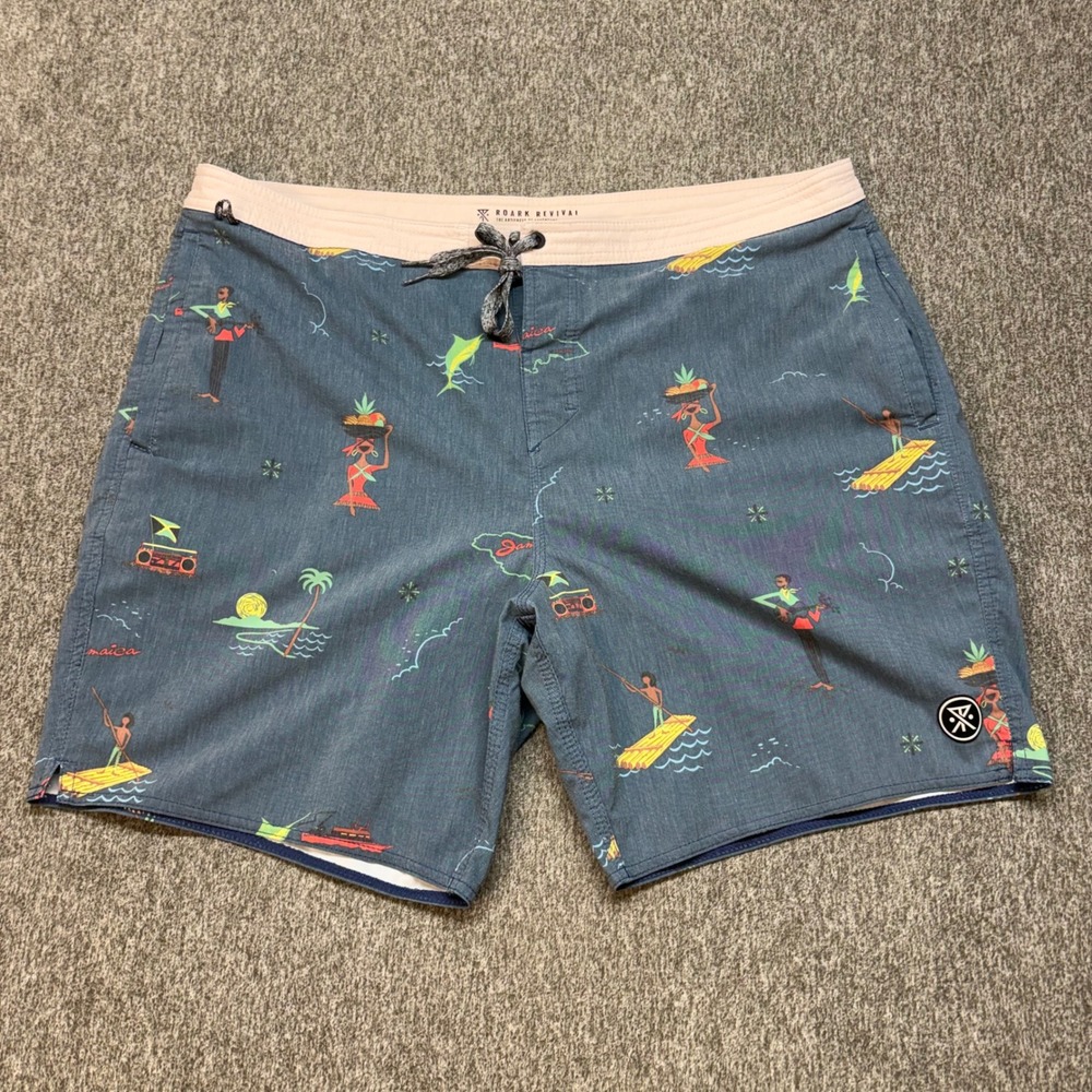Roark Revival Mens Blue Jamaica Graphic Board Shorts Swim Trunks Size‎ 36